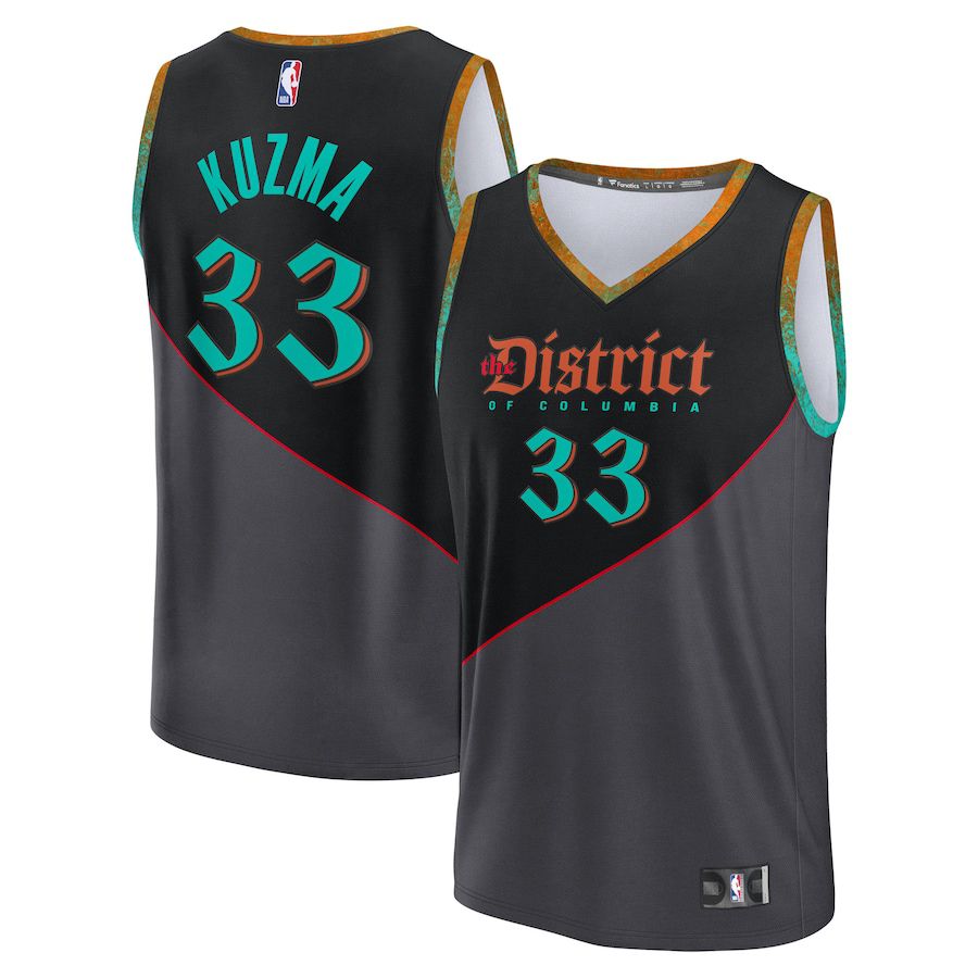 Men Washington Wizards #33 Kyle Kuzma Fanatics Branded Black City Edition 2023-24 Fast Break NBA Jersey->washington wizards->NBA Jersey